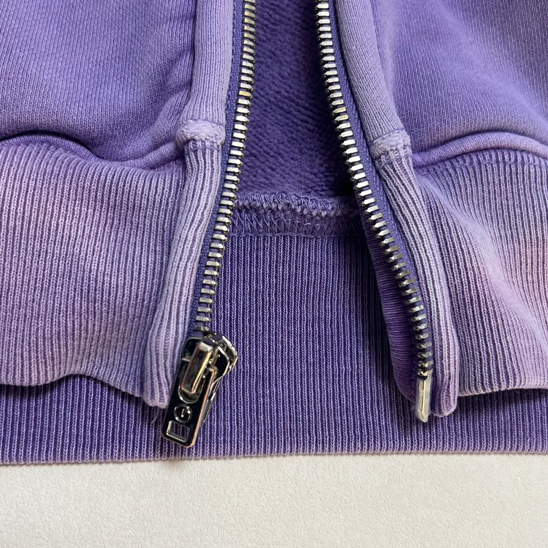 The same style as the owner GALLERY DEPT. FRENCH ZIP HOODIE water corrugated French zipper hole hoodie, sun washed purple, washed purple S-XL, ready-to-wear dyeing, hand-stitched and heavy-weighted, faded, super-heavy washing, hand-hanging holes, bone edges turned white, molded and customized with G LOGO zipper